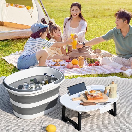 Opvouwbare emmer - Siliconen bak - Ruimtebesparend opbergen - Multifunctioneel deksel - 16 liter - Grijs/Wit — afbeelding 4