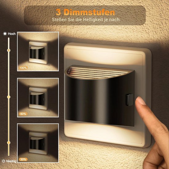 Dimbare nachtlamp 2 stuks - Warm wit 3000 K - Nachtlampje voor in het stopcontact van Merkloos — afbeelding 4
