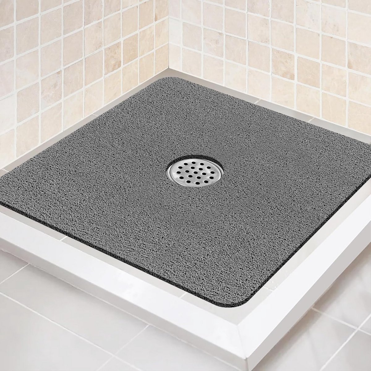 Antislip Vierkante Douchemat 61 x 61 cm - Zachte Badmat voor Douchecabine met Afvoer