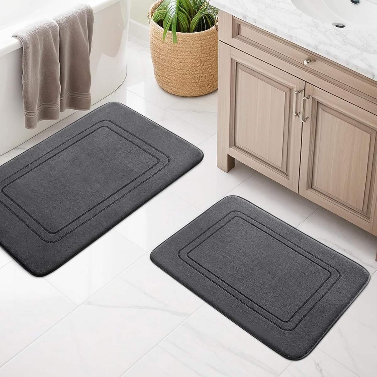Zachte Badkamertapijten Set van 2 - Antislip en Wasbaar - Marineblauw - Voor Toilet, Douch