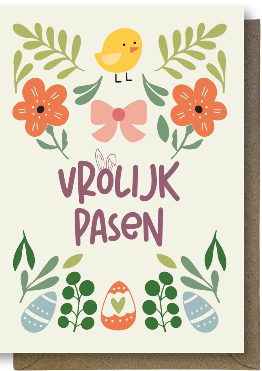Luxe Vrolijk Pasen Wenskaart - Paaskaart - 12 x 17 cm - gevouwen kaart Inclusief gekleurde envelop