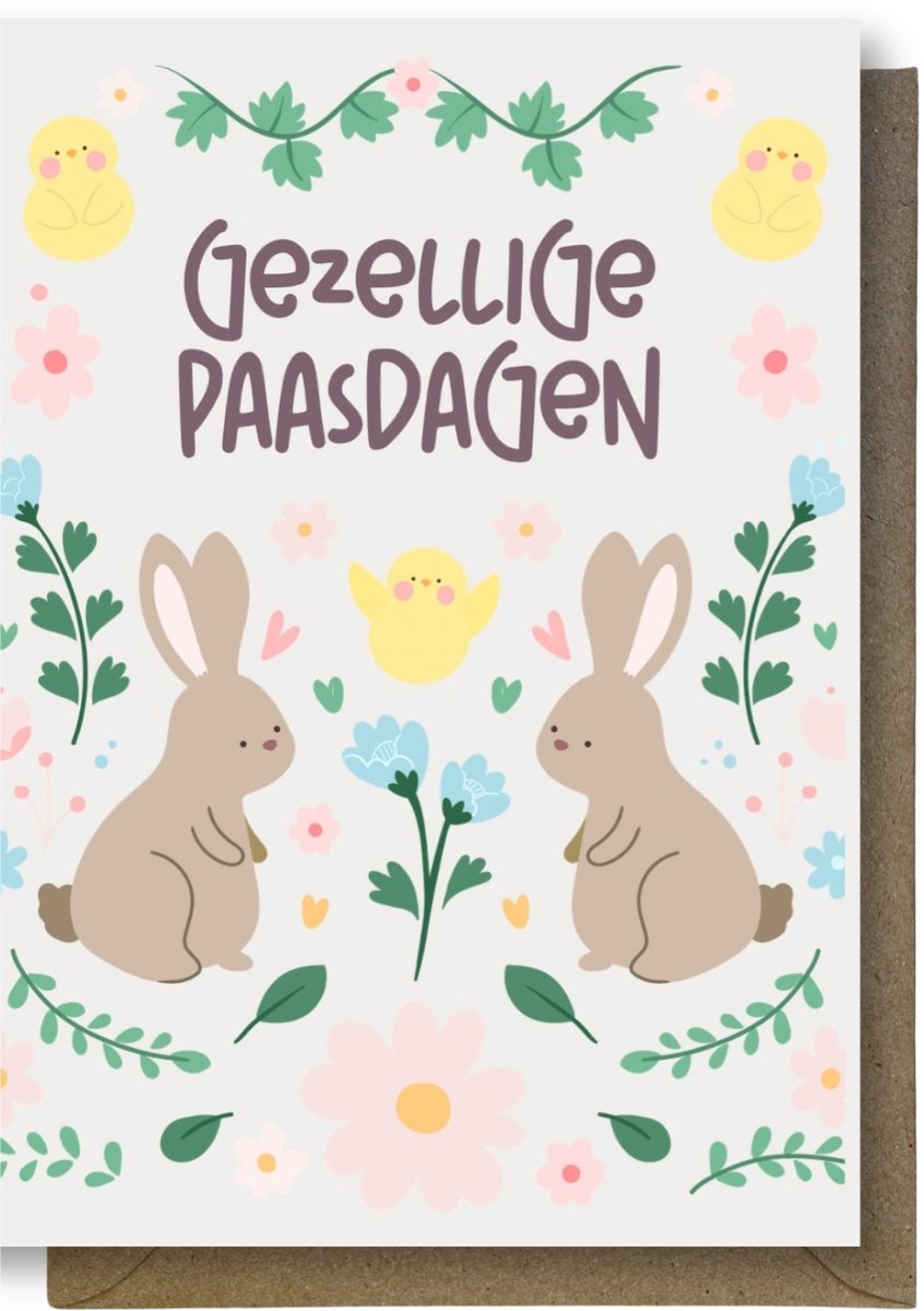 Luxe Vrolijk Pasen Wenskaart - Paaskaart - 12 x 17 cm - gevouwen kaart Inclusief gekleurde envelop