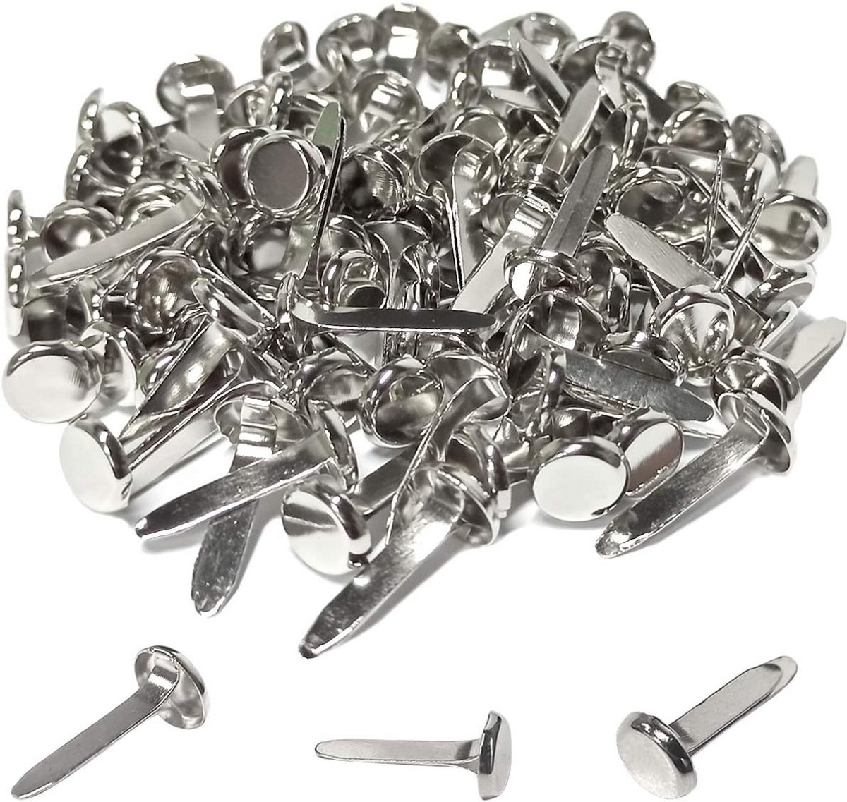 100 Stuks Mini Brads Messing 8x17mm voor Scrapbooking en Knutselen (Zilver)
