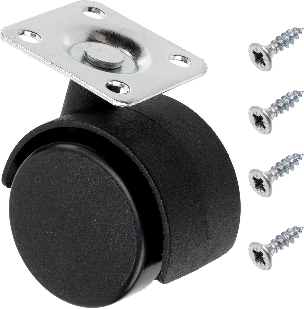 Set van 4 Zwenkwielen met Dubbele Rol Ø40mm - 360° Draaibaar Inclusief Schroeven