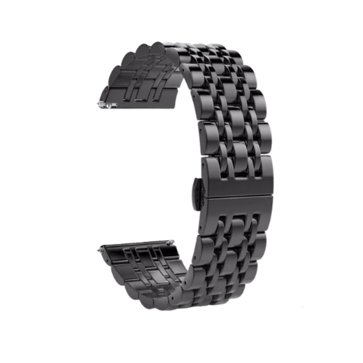 DrPhone Universele Horlogeband 22mm - RVS Roestvrij Staal - Geschikt voor Smartwatch Horloge met 22mm Lug + Aanpaskit - Zwart- Zwart