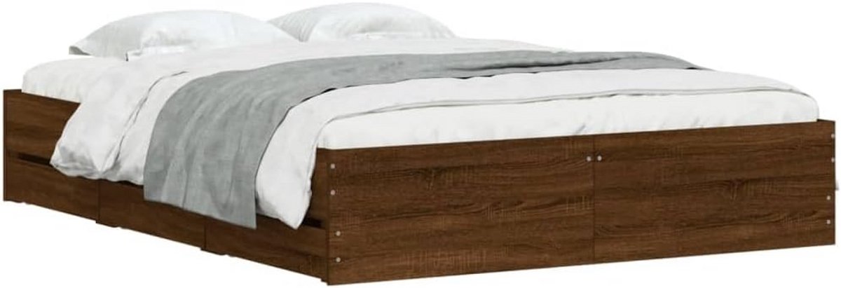 Comfortabel Bedframe met Opberglades 140x190 cm Eikenkleurig Hout