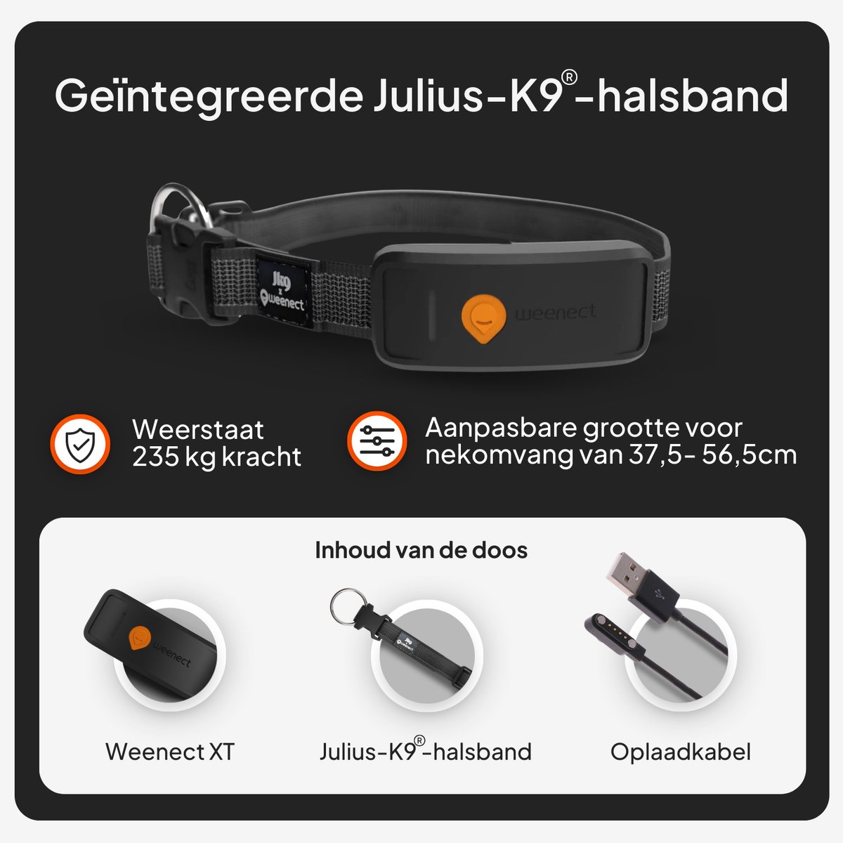 Weenect Dog XT Black Collar - NIEUWE GPS-hondenhalsband | XL-antenne | Waterdicht | Ultra-duurzame geïntegreerde Julius-K9-halsband | Abonnement vereist | Levenslange garantie thumbnail 4