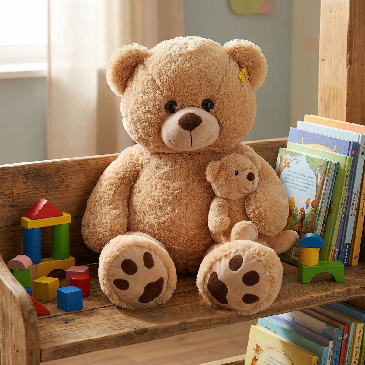 Sunkid pluche teddybeer met baby - 130cm grote knuffelbeer - extra zacht en groot knuffelmaatje - inclusief klein babybeertje - ideaal cadeau voor elke gelegenheid - kleur bruin