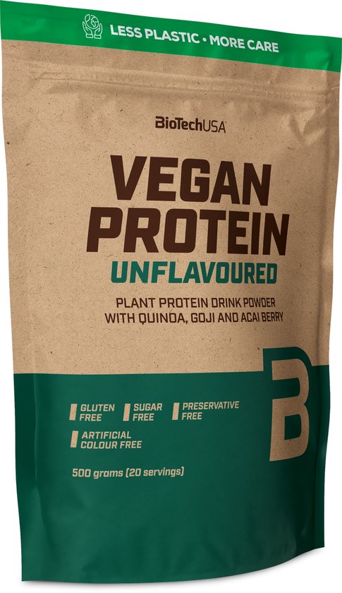 BioTech USA BioTechUSA Vegan Protein Shake op basis van rijst en erwten met superfoods en aminozuren Suiker-, lactose- en glutenvrij, 500 g, Niet-gearomatiseerde