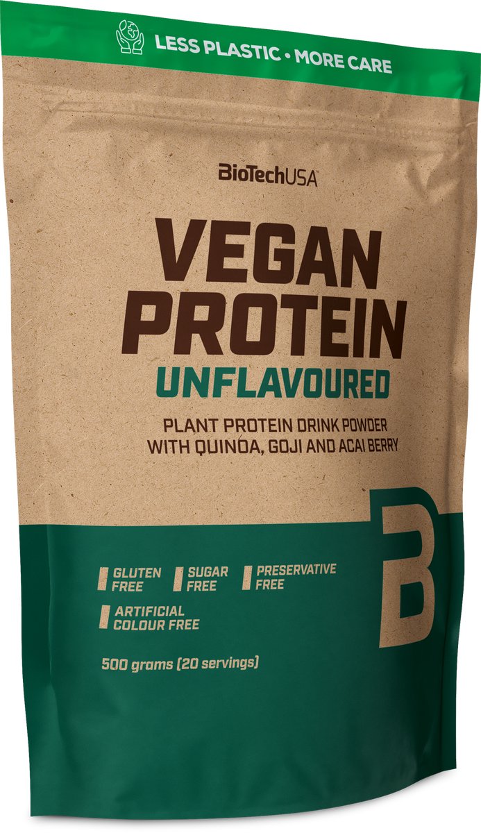BioTechUSA Vegan Protein | Shake op basis van rijst en erwten met superfoods en aminozuren | Suiker-, lactose- en glutenvrij, 500 g, Niet-gearomatiseerde