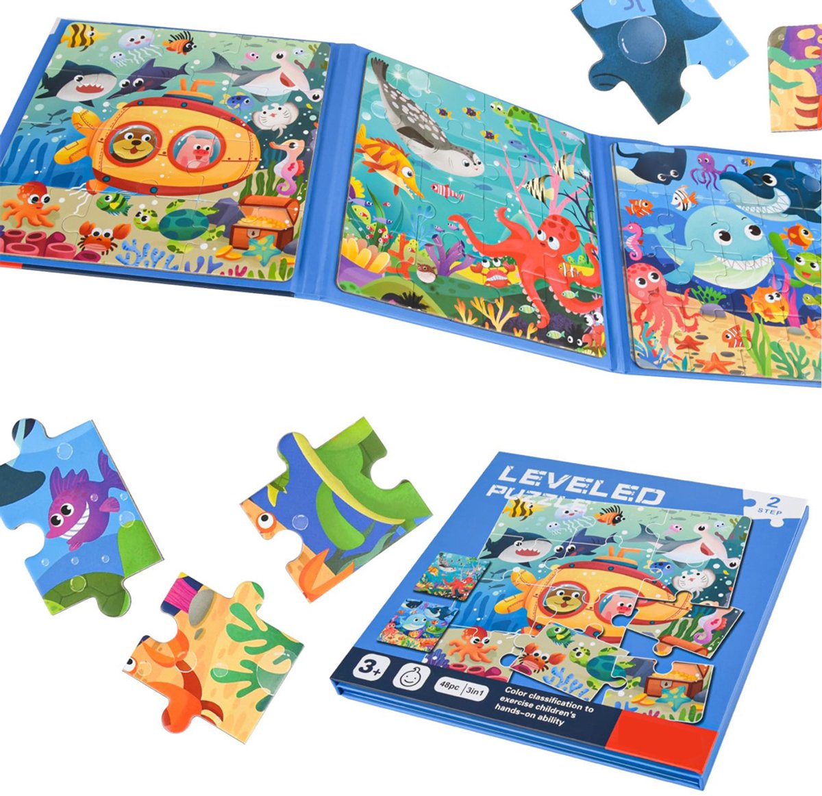 Magnetische Puzzel Voor Kinderen, 12-16-20 Stukjes Oceaan Kinderpuzzel Vanaf 3 Jaar, Activiteit Voor Kinderen in De Auto, in Het Vliegtuig, Verjaardagscadeaus Voor Kinderen
