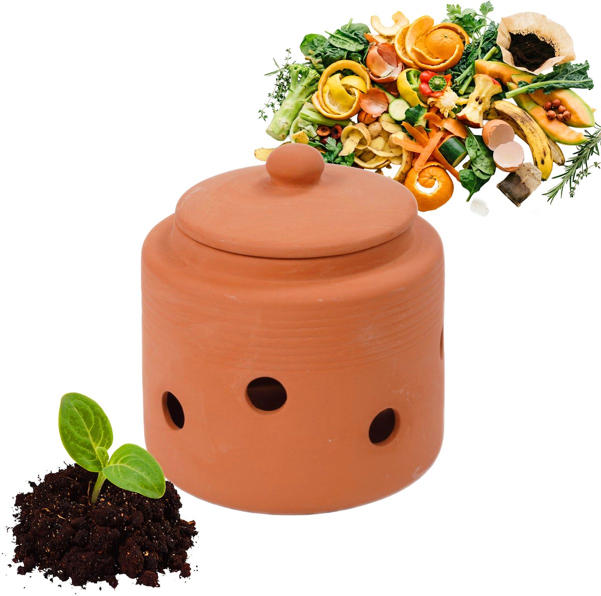 Wormencompostbak-terracotta-1 l-met deksel
