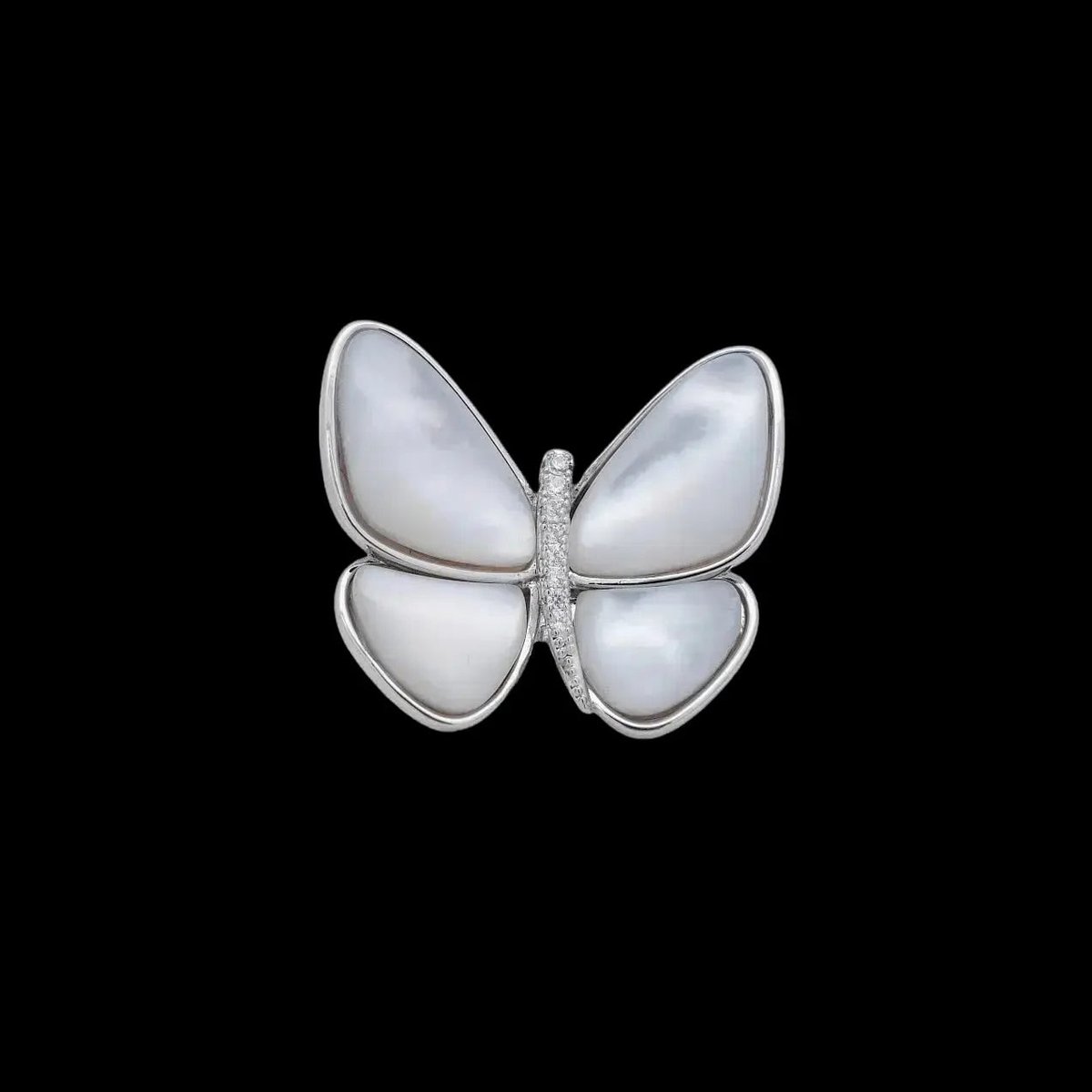 Victoria Valenza Zilverkleurige Vlinder Broche met Parelmoer en Zirkonia Stenen - Broche - Zilverkleurig - Vlinder broche - Zirkonia