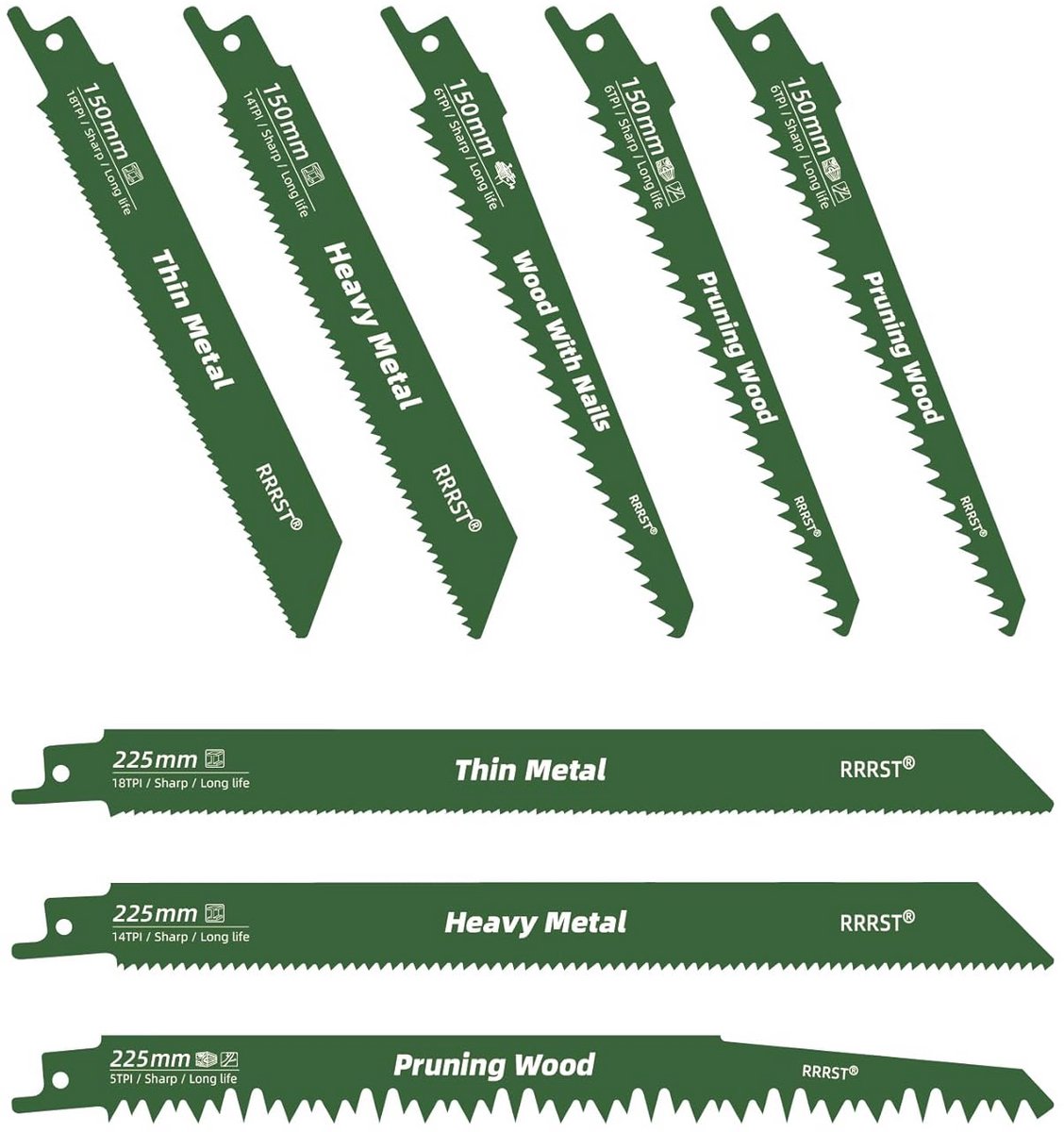 8-delige Reciprozaagbladenset - 7 Types Bladen voor Hout, Metaal en Bomen