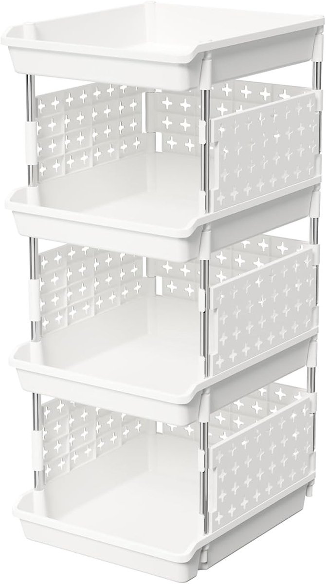 Stapelbare opbergdozen set van 4 niveaus, ruim en stevig, wit