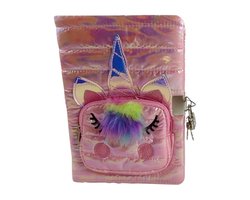Roze Puffy Eenhoorn geheim notitieboek - Met slotje - Cute Design - Voor kinderen - A5 formaat - Met voorvakje