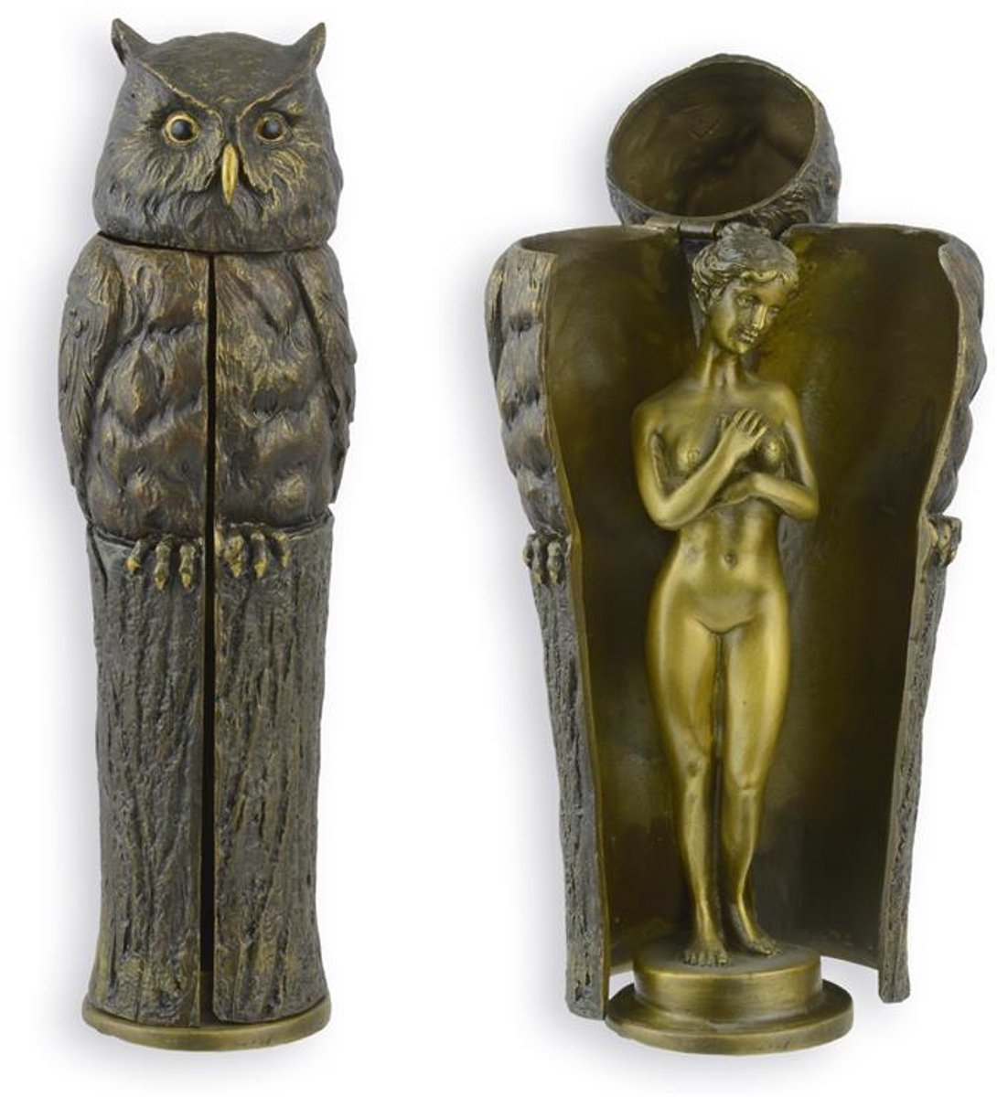 Bronzen beeld - Naakte vrouw verstopt in boom - sculptuur - 19,4 cm hoog