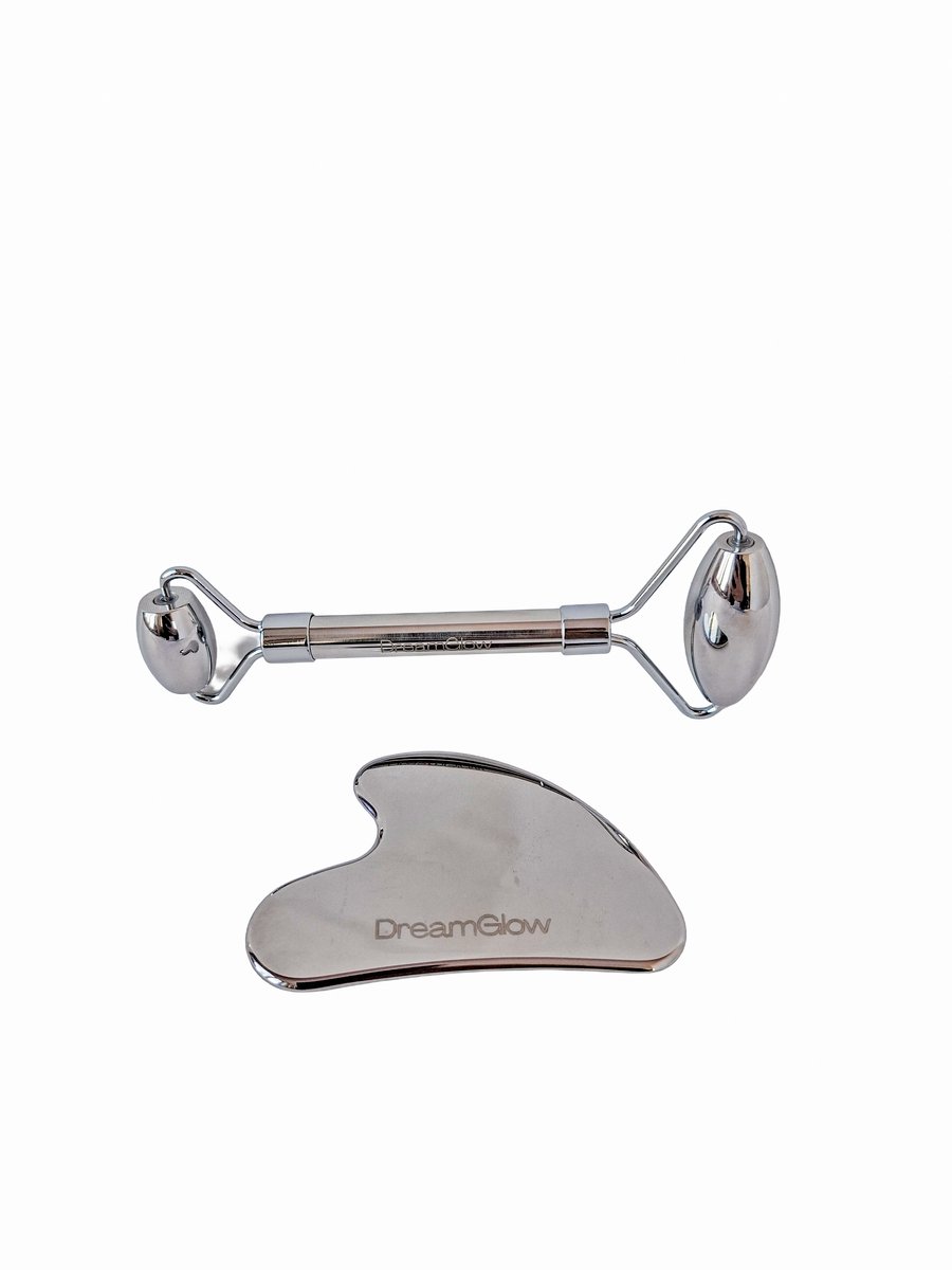 DreamGlow Gezichtsroller & Gua Sha Set – RVS Stainless Steel