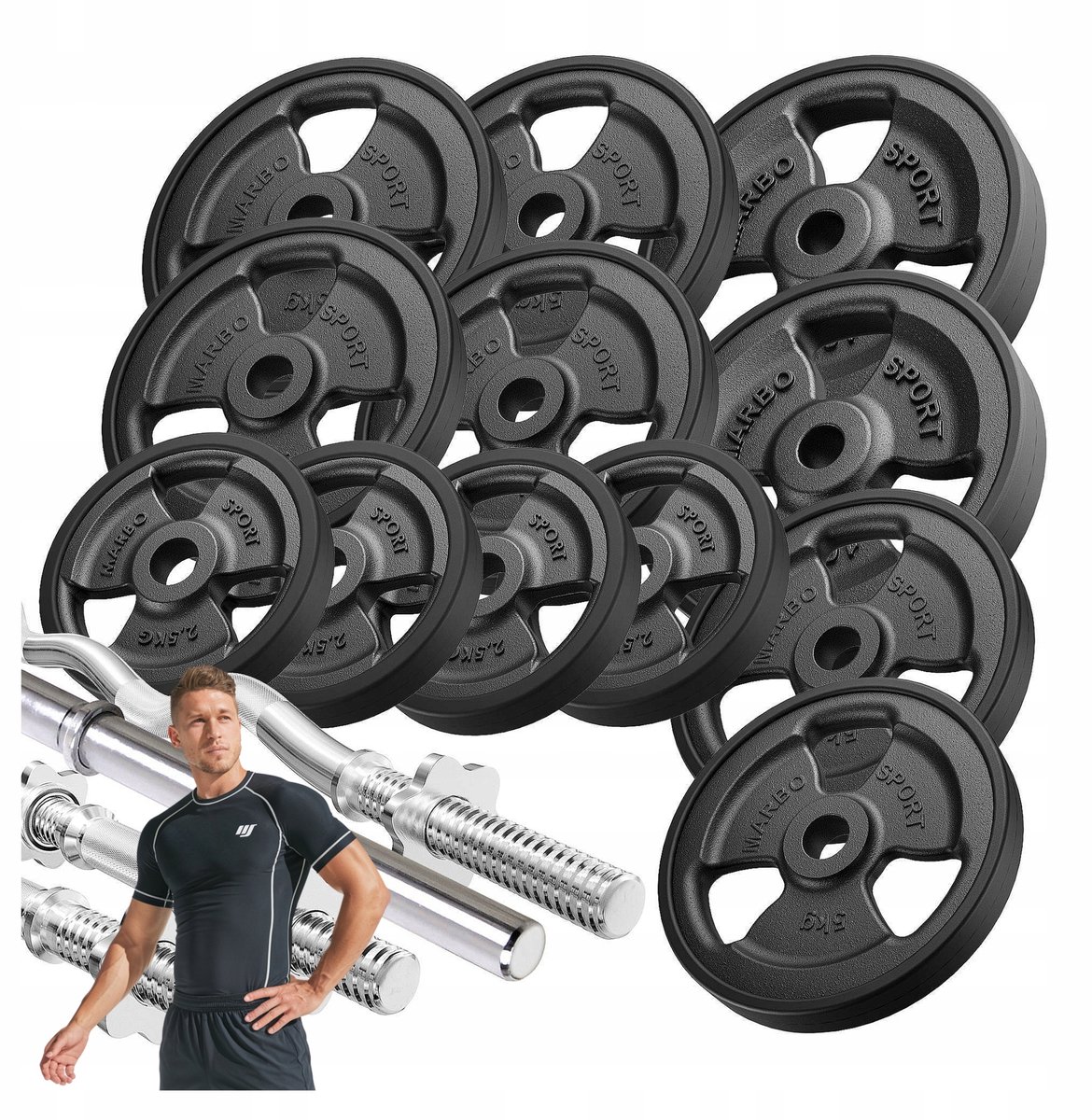 Marbo Sport - Halterset - Barbell Set - 113 kg - Versterkte stangen - Gecoate gewichten - Stangen en gewichten - Voor krachttraining en thuisgym en Home Gym