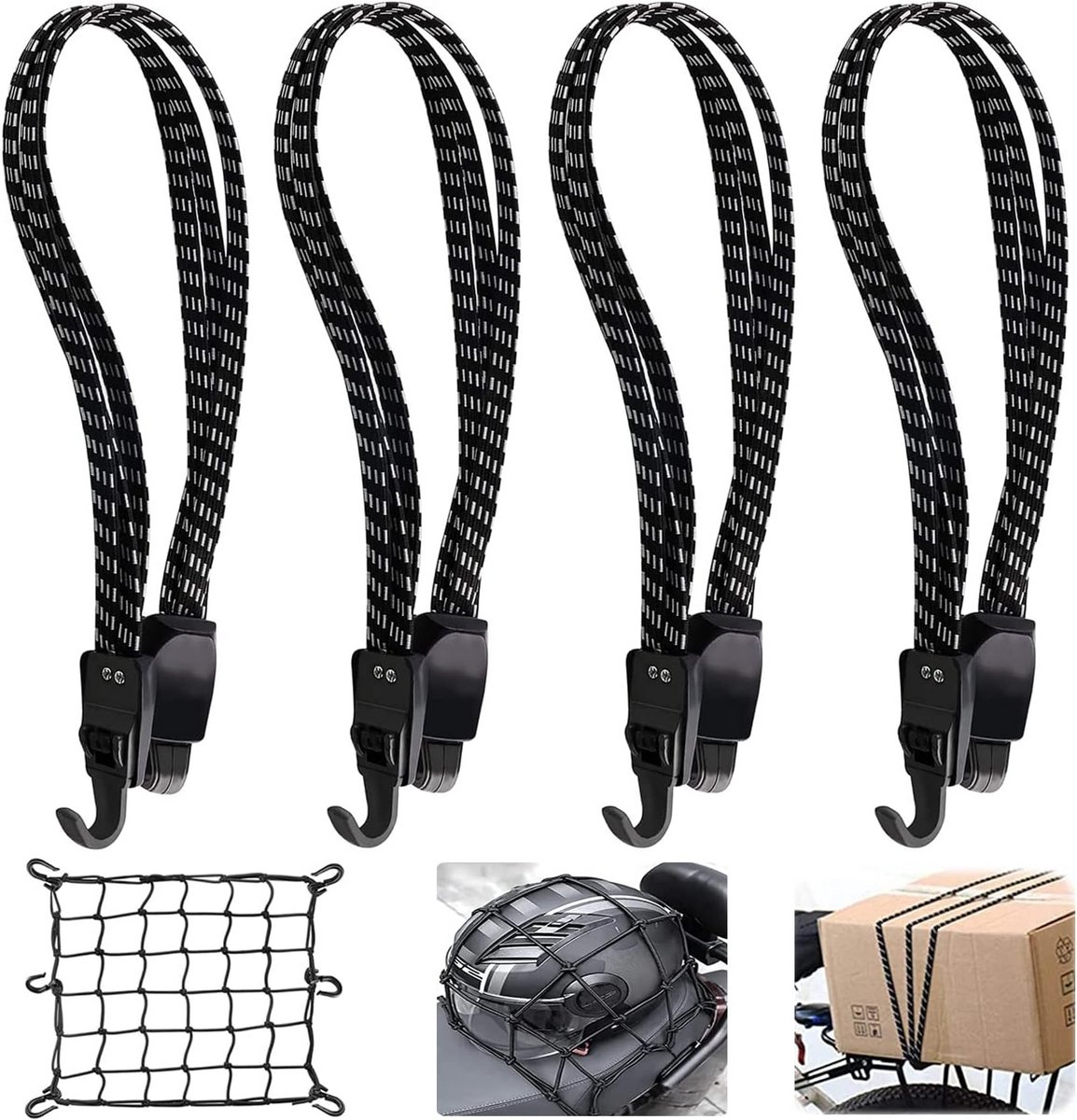 Elastische spanbanden voor bagage en motorfiets - 4 stuks 68-120 cm