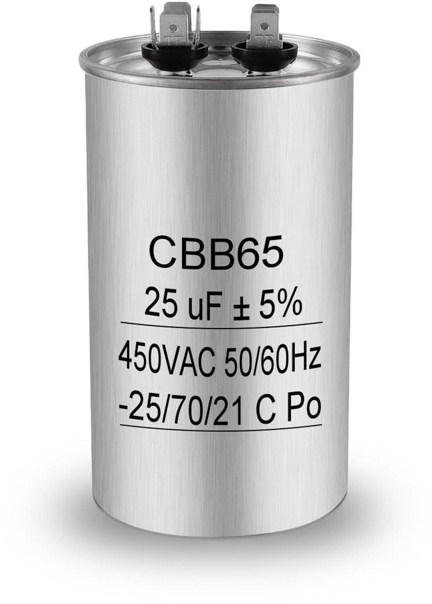 25uF Motorcondensator voor Airconditioning en Koelkasten - 450V AC, Universele Start- en Bedrijfscondensator