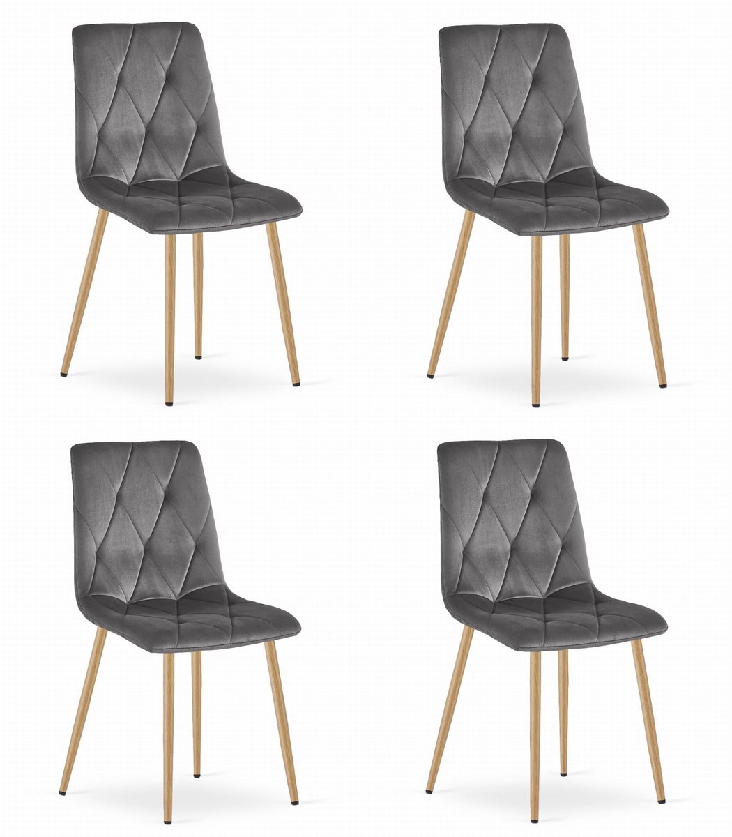 LEOBERT Set van 4 Eetkamerstoelen LIBRA Donkergrijs – Houtlook Metalen Poten, Modern Velvet Bekleding, Ergonomisch Design, Max. 120 kg