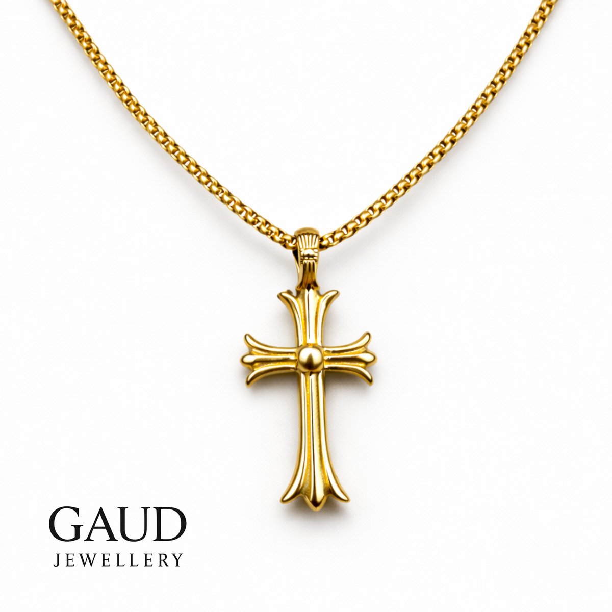 Kruis Ketting GAUD – Goudkleurig Stainless Steel – 60 cm Herenketting – Inclusief Cadeaudoos