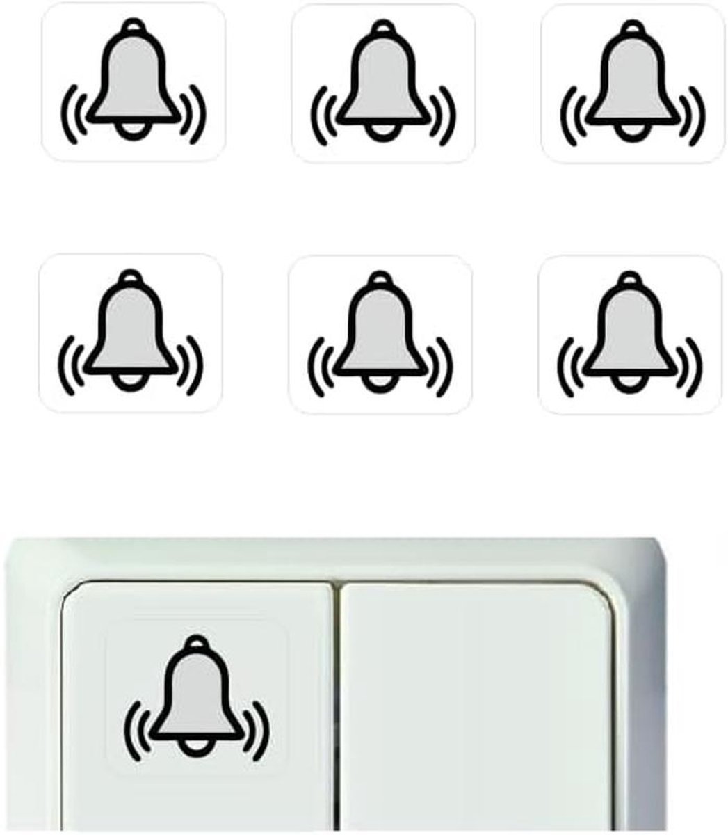 Set van 6 Witte Deurbel Symbool Stickers Zelfklevend Decoratie (35x35mm)