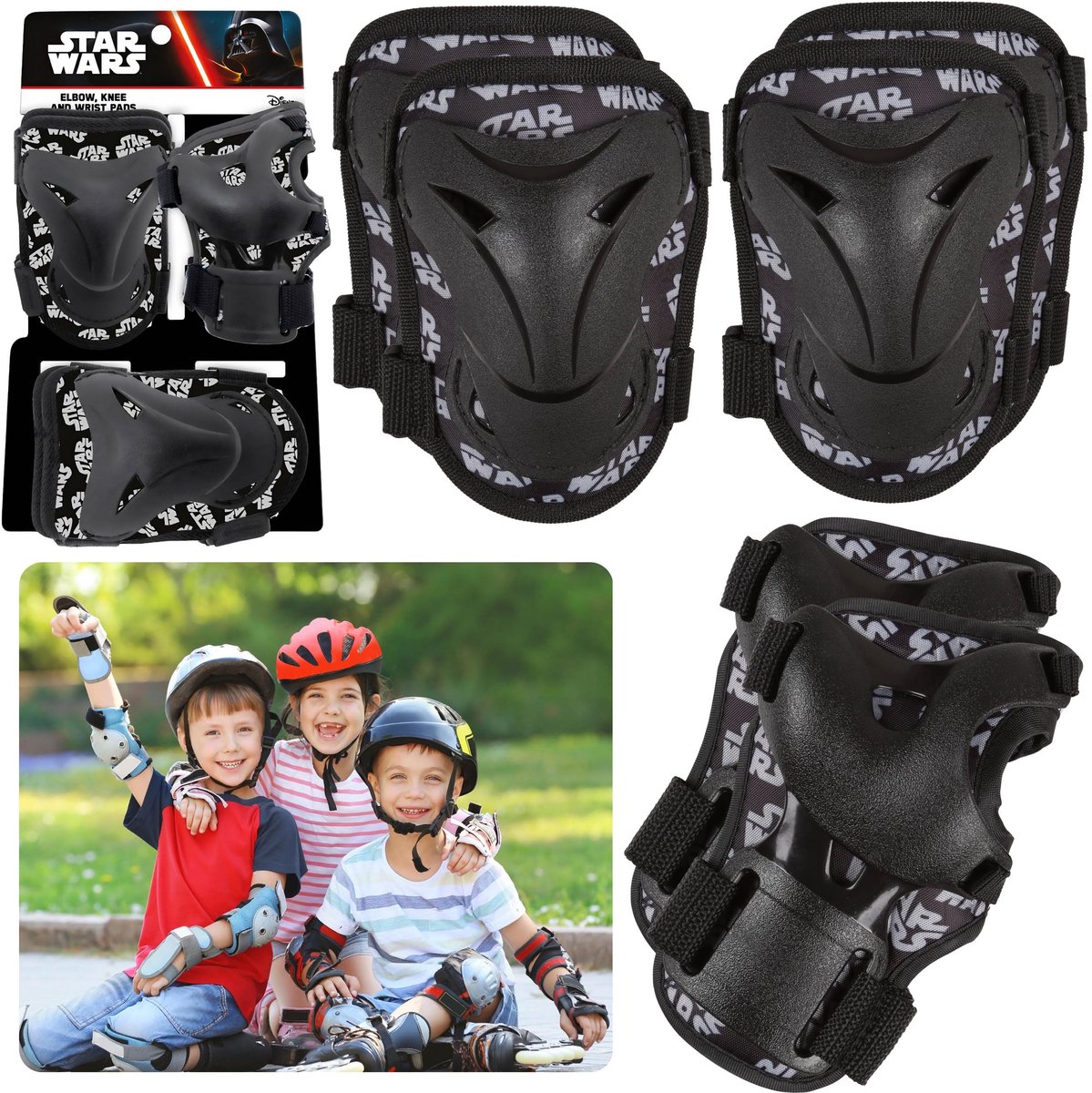 STAR WARS Beschermers voor kinderen op rolschaatsen fiets step set voor knieën ellebogen polsen Zwart