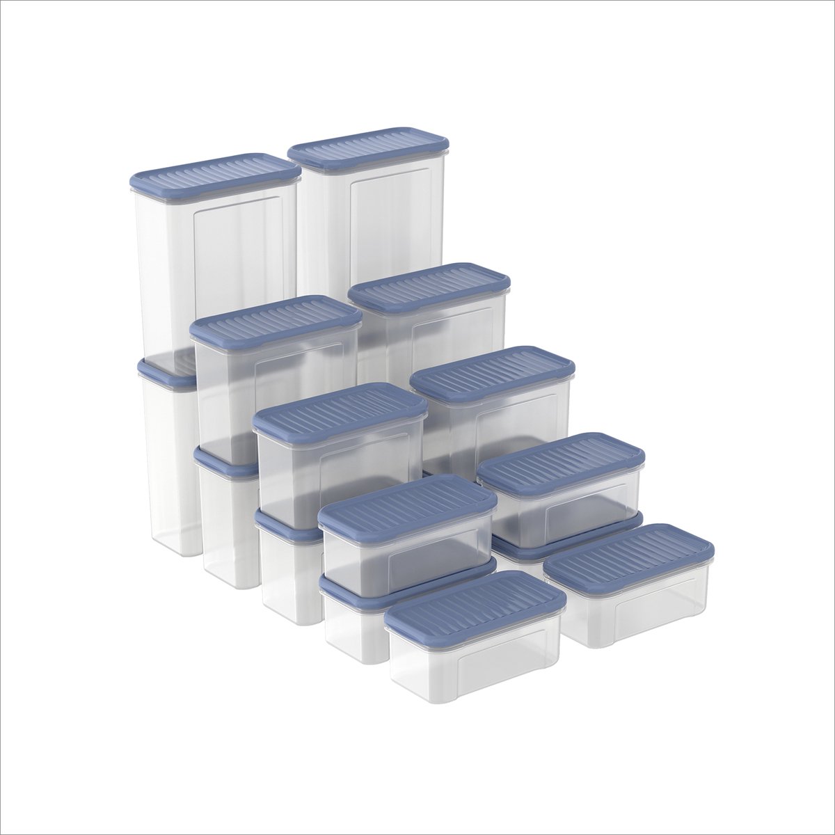 Rotho DOMINO - set voorraadbussen en strooibussen 18-delig - vaatwasser bestendig - blauw