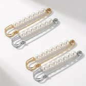 Goudkleurige en zilverkleurige broche dames set van 4 met parelachtige kralen rechte speldvorm decoratieve broche geschikt voor kleding sjaal of vest