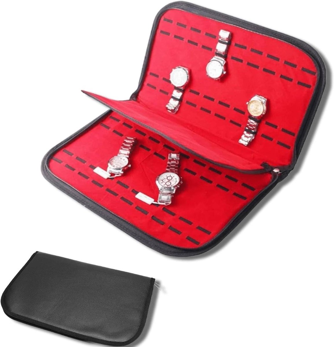 Reizen Horloge Opbergtas - Lederen Draagbare Tas voor Mannen - Met Rits Sluiting - Opbergtas voor 20 Horloges - 15.7 x 10 inch