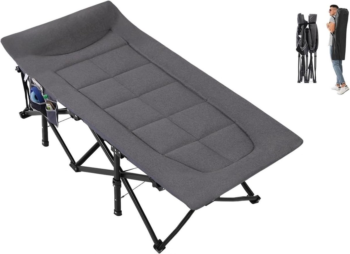 SNJY® Veldbed - Kampeerbed - Campingbedje - Stretcher - Draagkracht 204KG - 200 x 79 cm - Donkergrijs