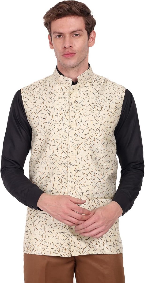 Heren Nehru Jas Vest Indische Zijde Gedrukt