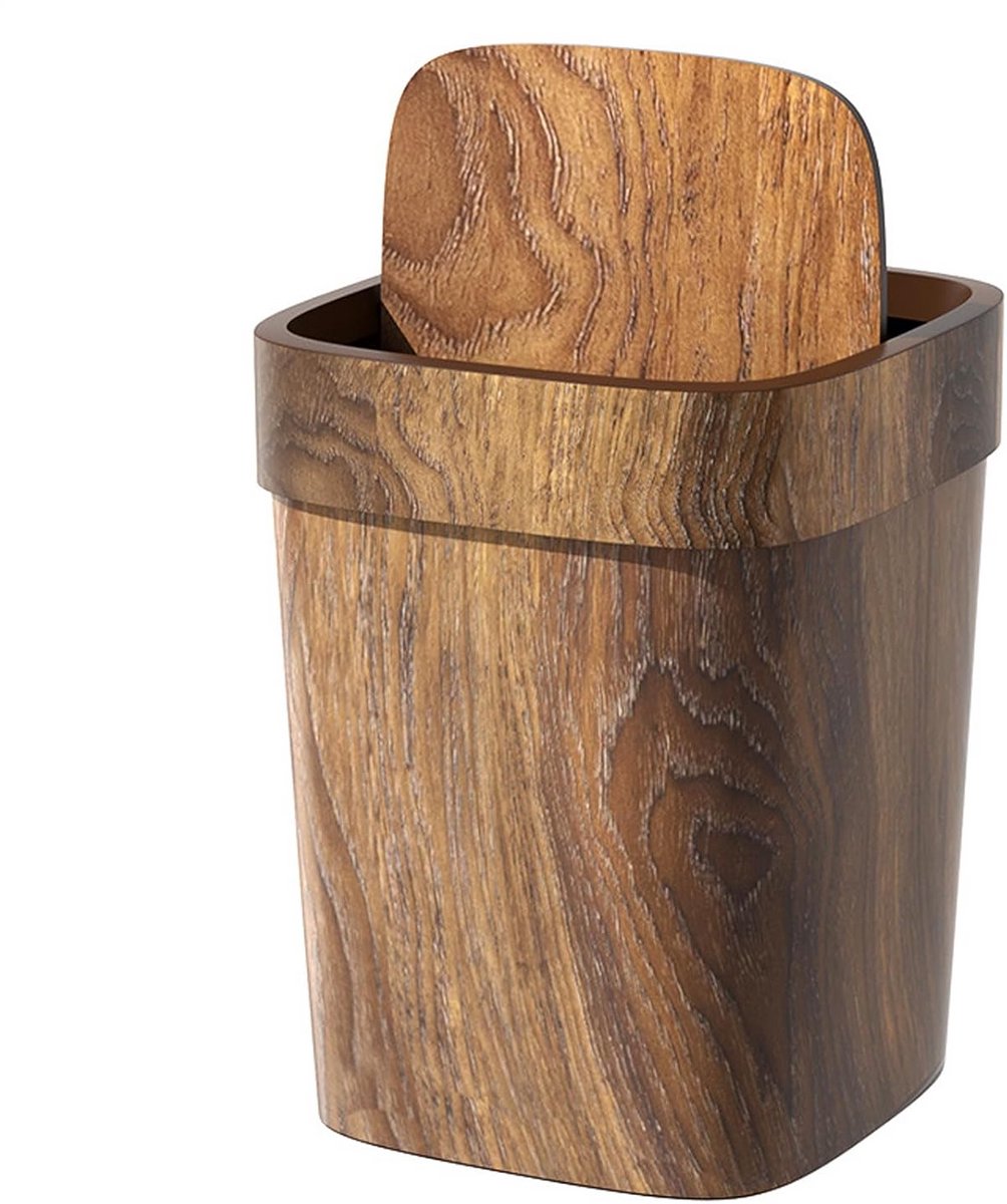 Houten Afvalemmer 12 Liter met Deksel - Natuurlijk Design voor Keuken, Badkamer & Kantoor