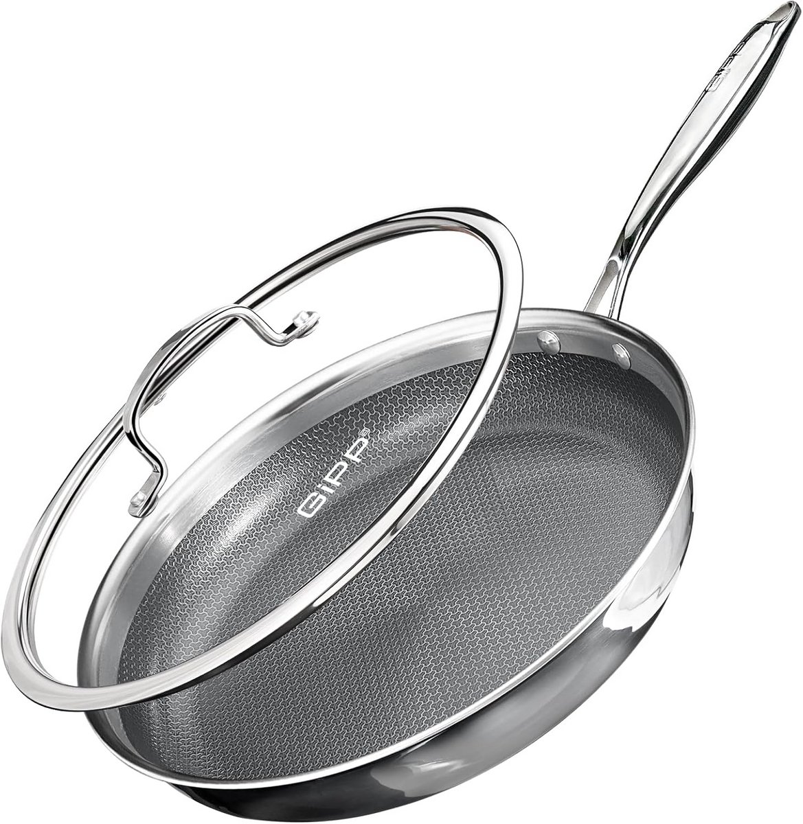 RVS Braadpan 26 cm met Glasdeksel - PFAS/PFOA Vrij, Geschikt voor Inductie