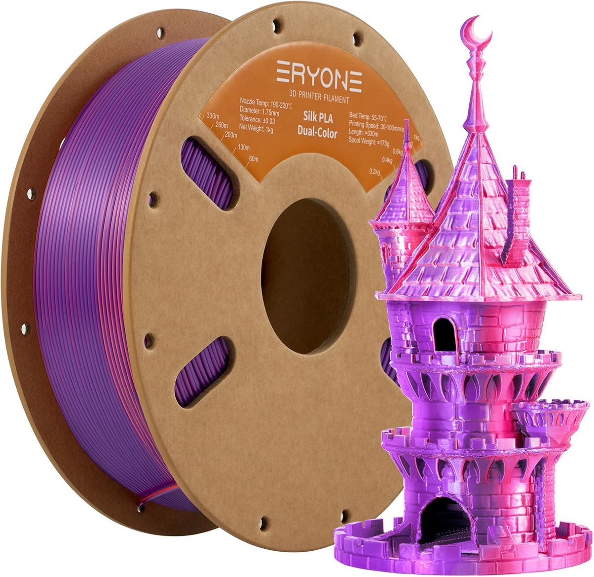 Dual Kleur PLA Filament 1.75mm - Zijde Goud en Zilver - 1kg Spoel voor 3D Printer