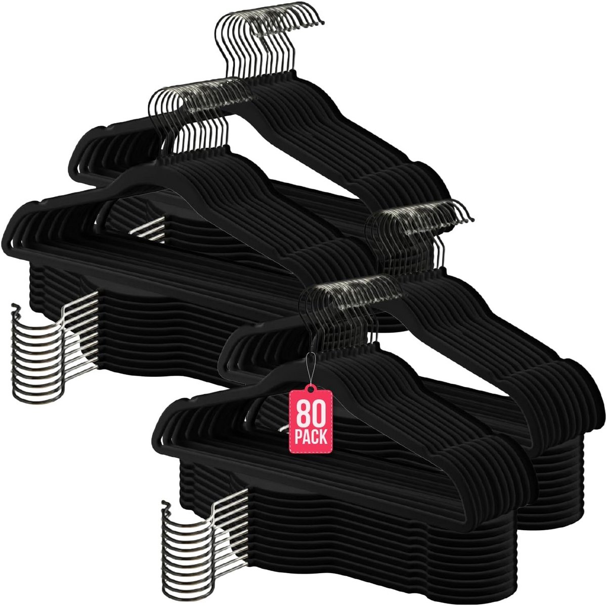 Set van 80 Fluweelzachte Kleerhangers Grijs met Antislip en Draaibare Haak