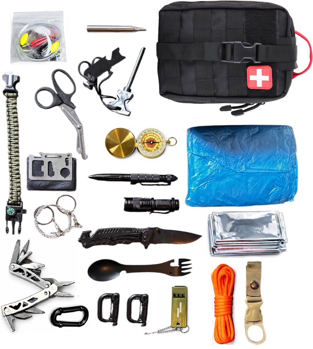 Noodpakket Luxe- Outdoor survivalkit - Compleet Survivalpakket 25-delig – Overlevingspakket voor oorlog, stroomuitval en evacuatie