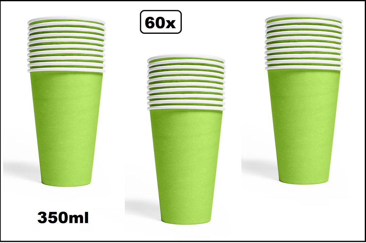 60x Mega beker limegroen karton 350ml - Drinken drank limonade