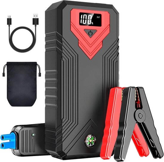 SNJY® Jumpstarter voor Auto - Starthulp - Startkabels - LED Zaklamp - 4000A - 20.000 mAh - Zwart