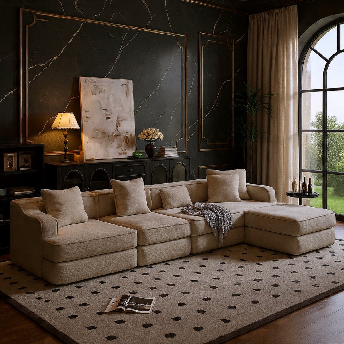CloudComfort Modulaire Hoekbank met Slaapfunctie – 5-Zits L-Vorm Boneless Sofa van Corduroy, Montagevrij, Extra Diepe Zitting, Beige | House&Garden