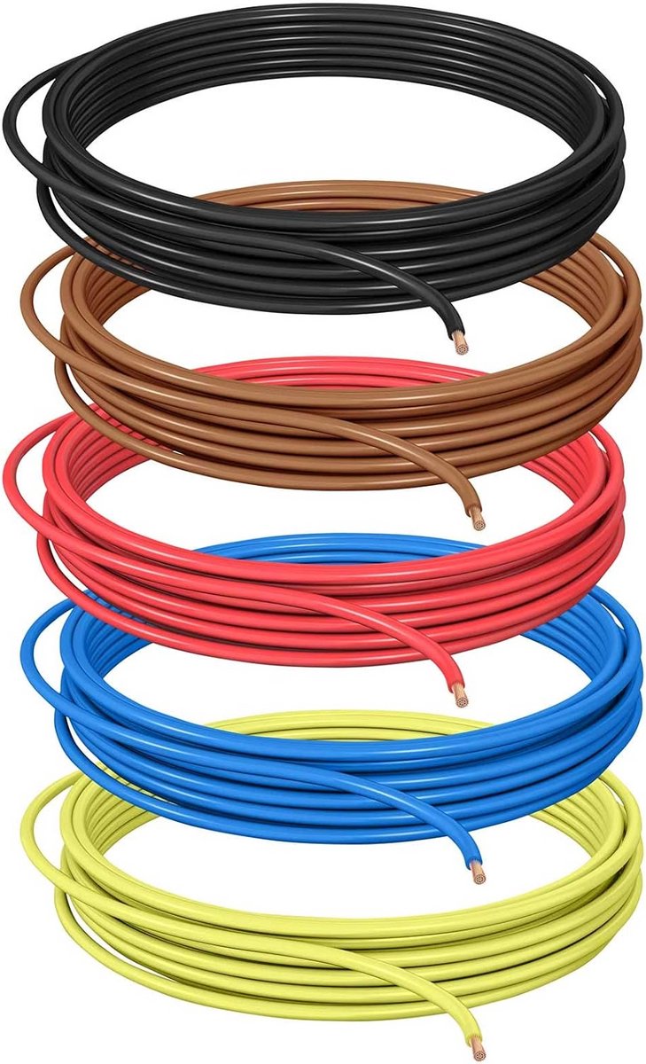 Voertuigkabel 2.5mm² Assortiment 5 Kleuren 10 Meter FLRY B Koperen Draad