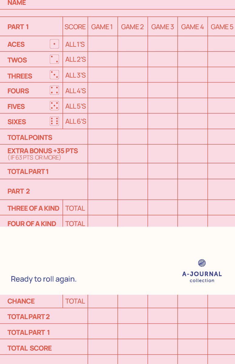 A-Yatzy - Yahtzee Scoreblok - Navulling - Roze rood