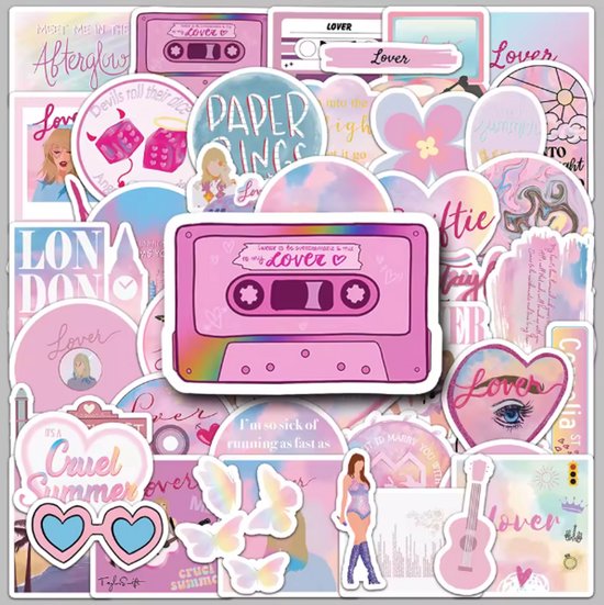Taylor swift album lover stickers - 50 stuks - deco stickers- laptop stickers - knutselen - bullet journal stickers