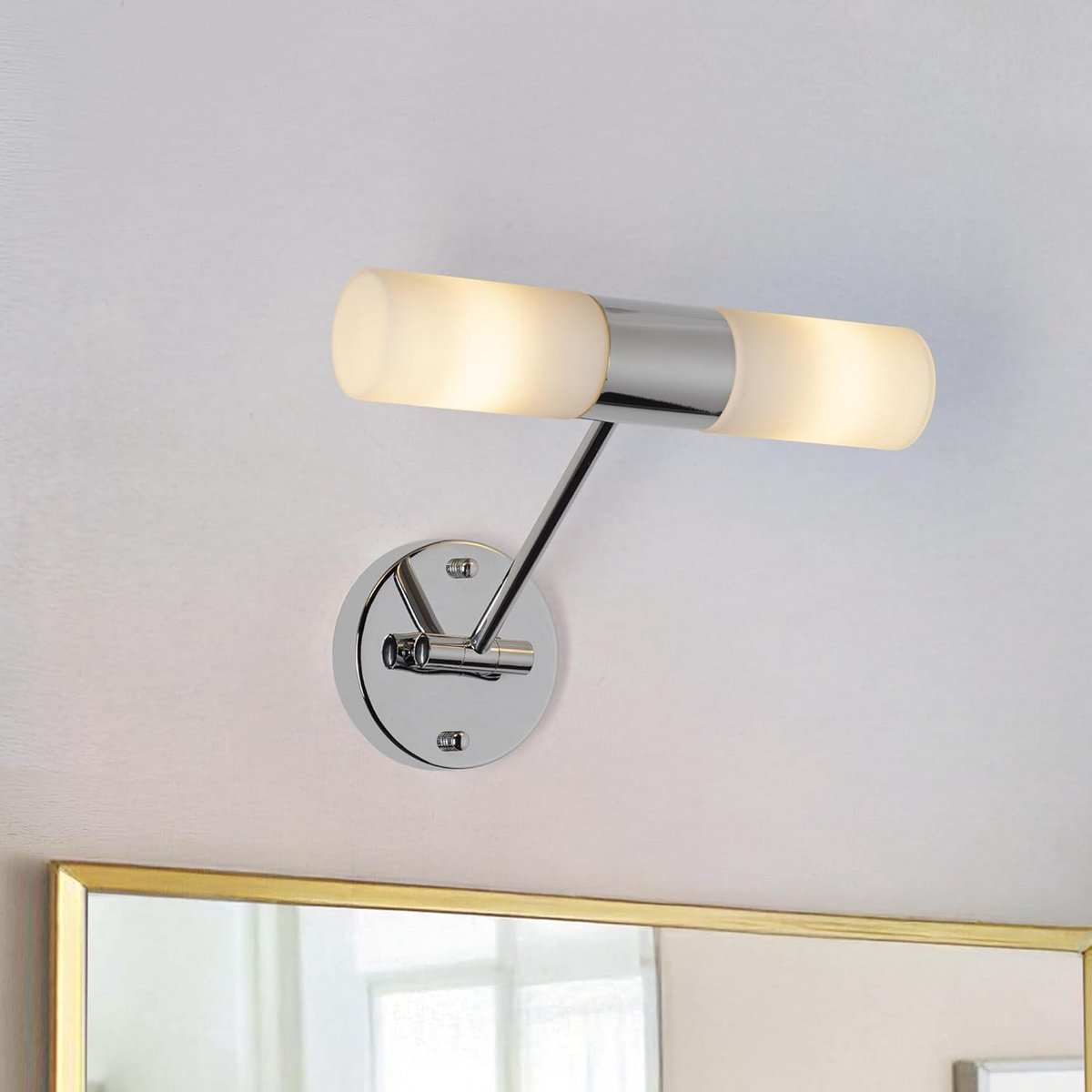 Draaibare Wandlamp met Dubbel Licht voor Badkamer en Slaapkamer - Opaalglas en Chroom