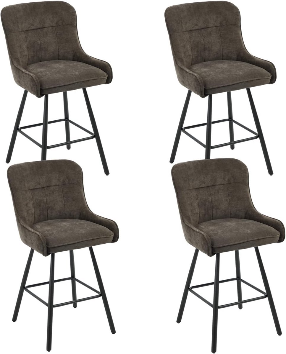 Set van 4 Hoge Barstoelen met Rugleuning en Metalen Poten - Chenille Zitcomfort