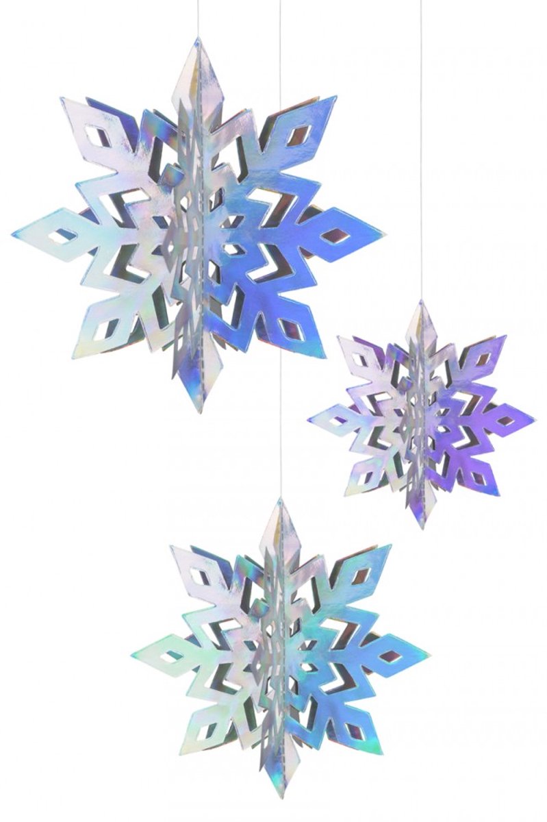 KIMU Sneeuwvlokken Decoratie - 6 Stuks - Ster Zilver Sterren Sneeuwvlok Vlok Iridescent Vlokjes Holografisch Kerstster Winter Kerst Kerstversiering Kerstmis
