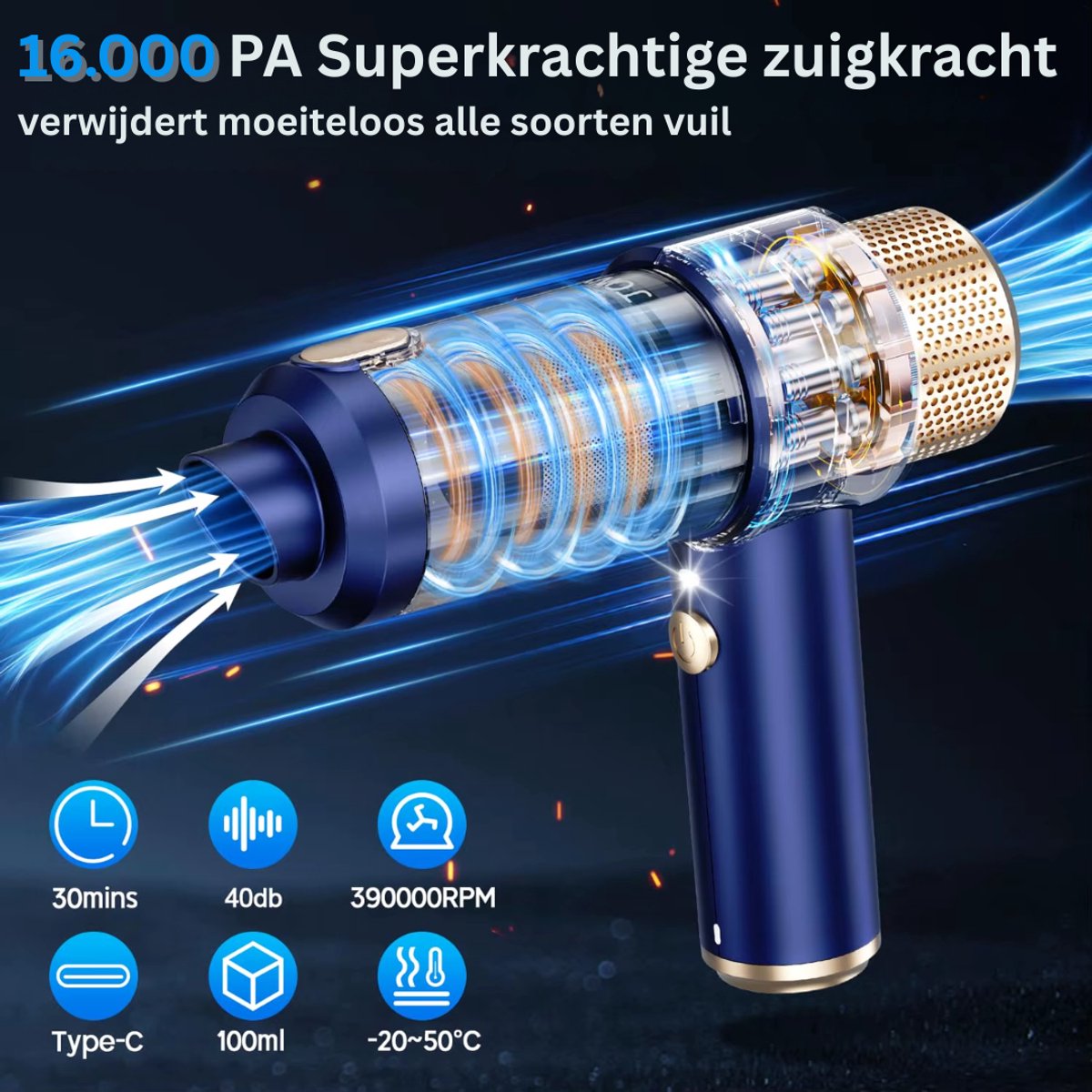 ICHENG LT-135 Draadloze Kruimeldief met 16000 PA Zuigkracht - afbeelding 2