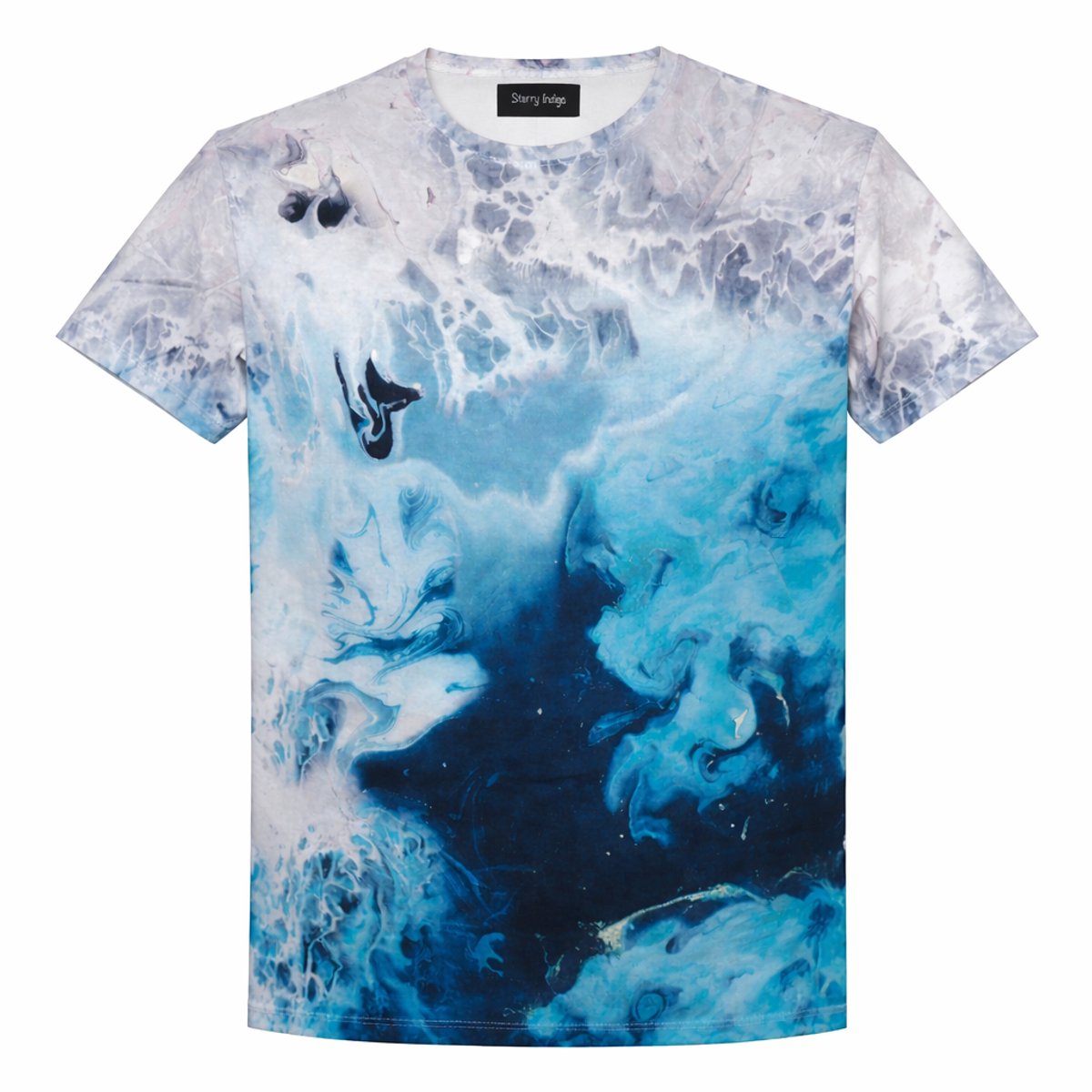Heren / Mannen korte mouw T-shirt | Wit-Blauw | Paint Print | Strand mode | Hawaii print | Maat S
